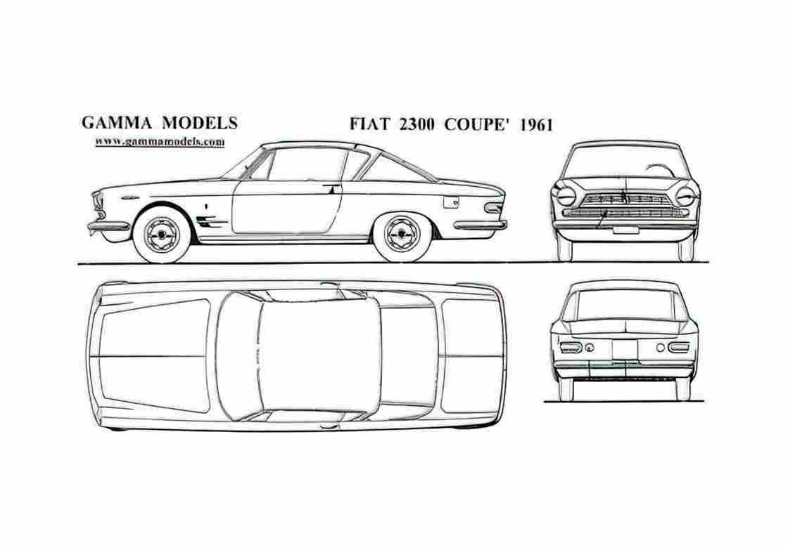 Blueprint Fiat 2300 Coupe 1961 A4 Photo Print
