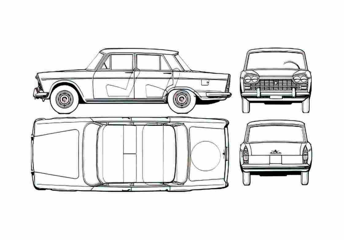 Blueprint Fiat 2300 Sedan 1963 A4 Photo Print