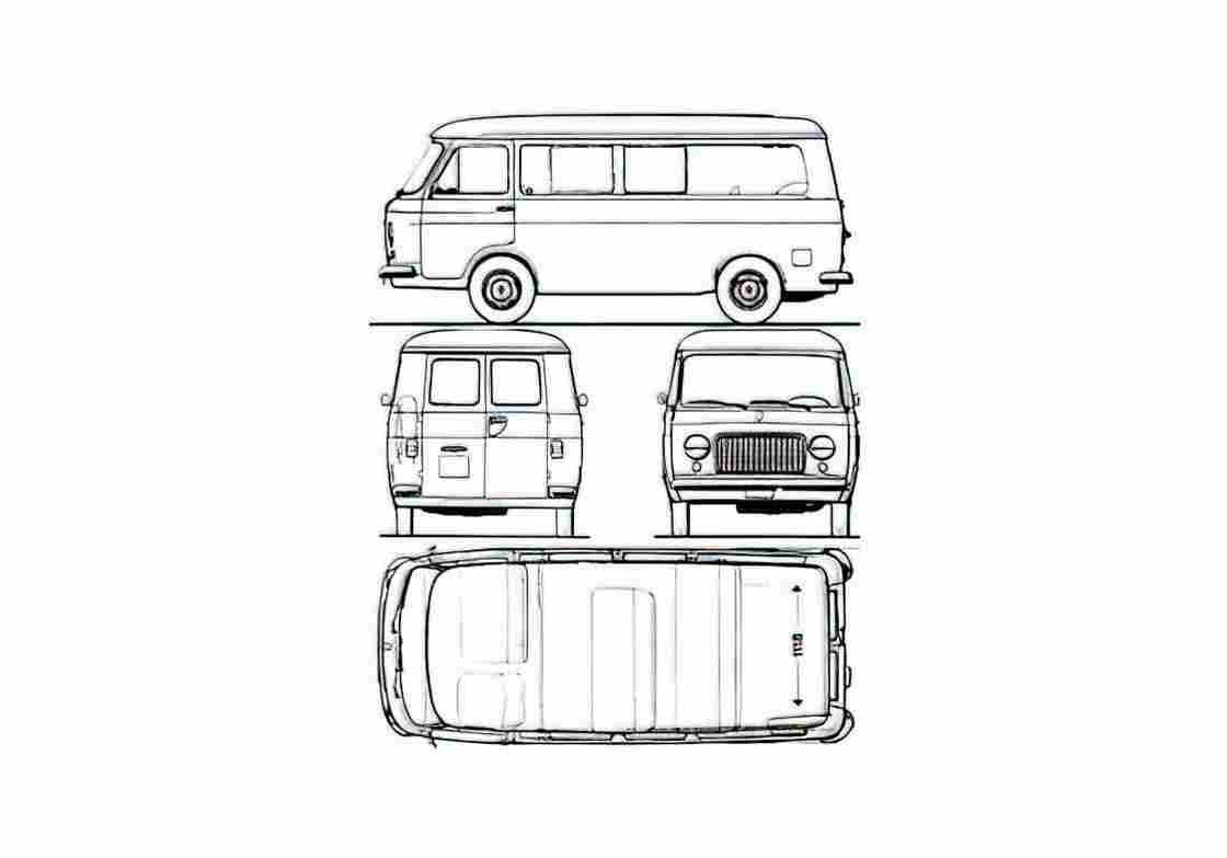 Blueprint Fiat 238 Bus 1969 A4 Photo Print