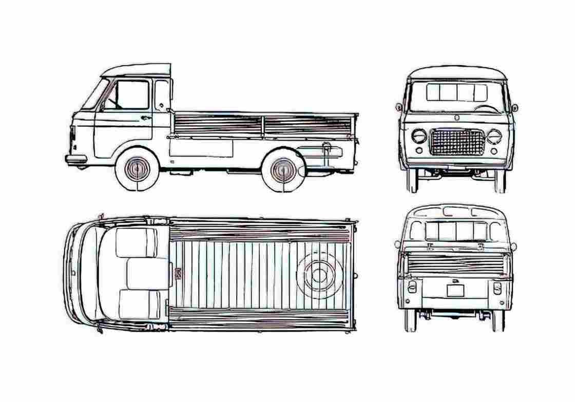 Blueprint Fiat 241 T Pick up 1973 A4 Photo Print