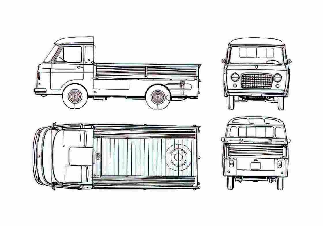 Blueprint Fiat 241 TN Pick up 1973 A4 Photo Print