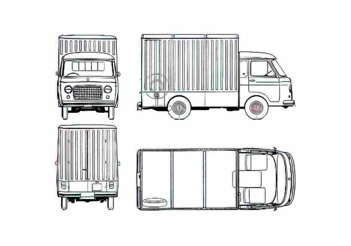 Blueprint Fiat 241t Pick up 1973 A4 Photo Print