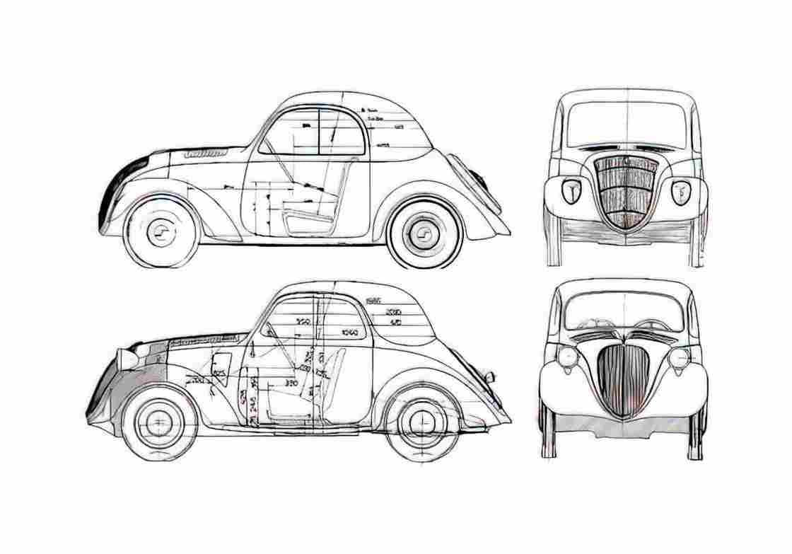 Blueprint Fiat 500 A Topolino Coupe 1936 A4 Photo Print