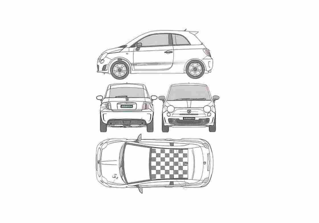 Blueprint Fiat 500 Abarth Hatchback 2009 A4 Photo Print