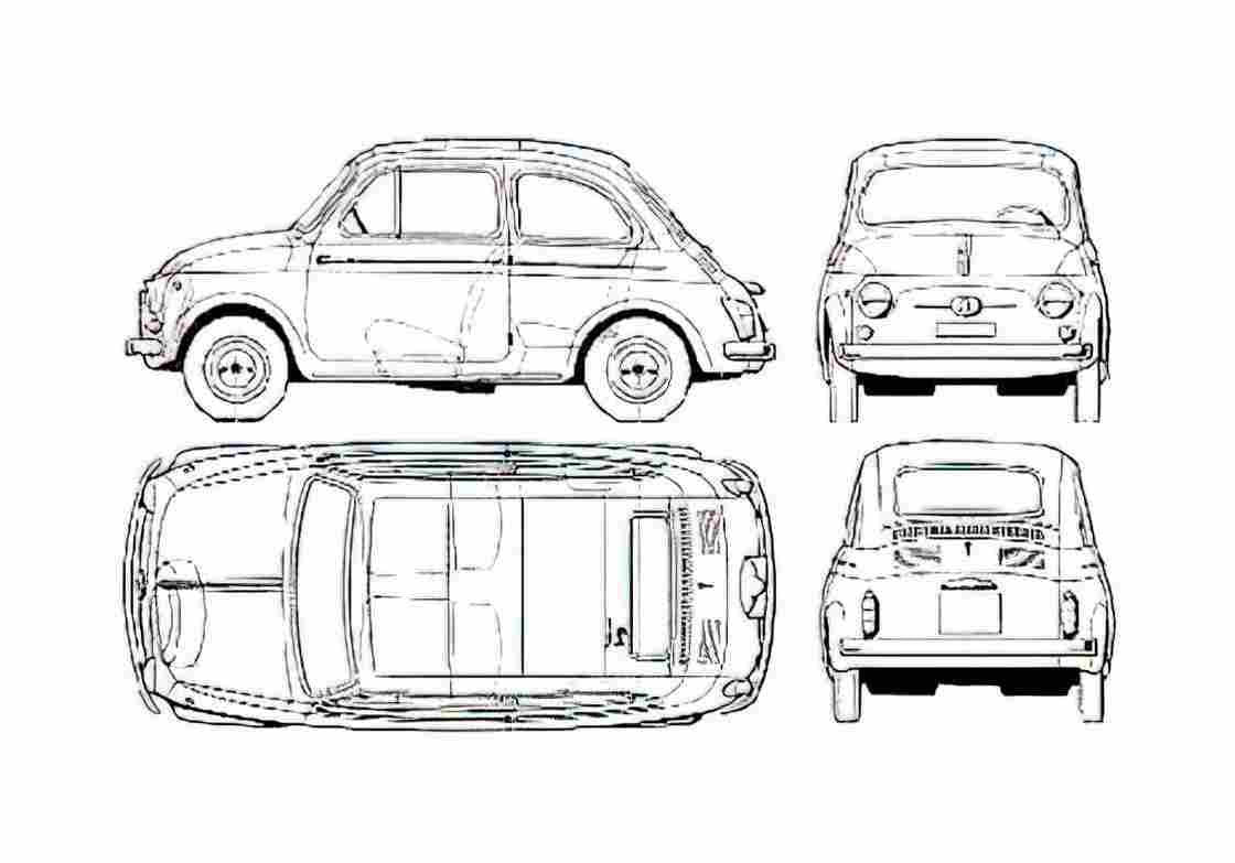 Blueprint Fiat 500 D Hatchback 1960 A4 Photo Print