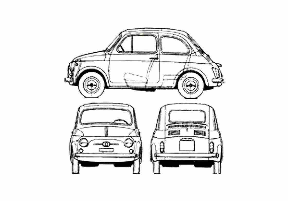 Blueprint Fiat 500 F Hatchback 1973 A4 Photo Print