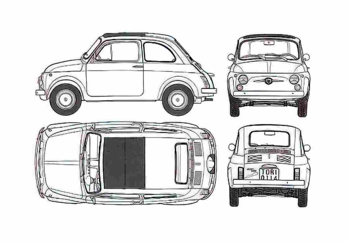Blueprint Fiat 500 F Hatchback 1976 A4 Photo Print