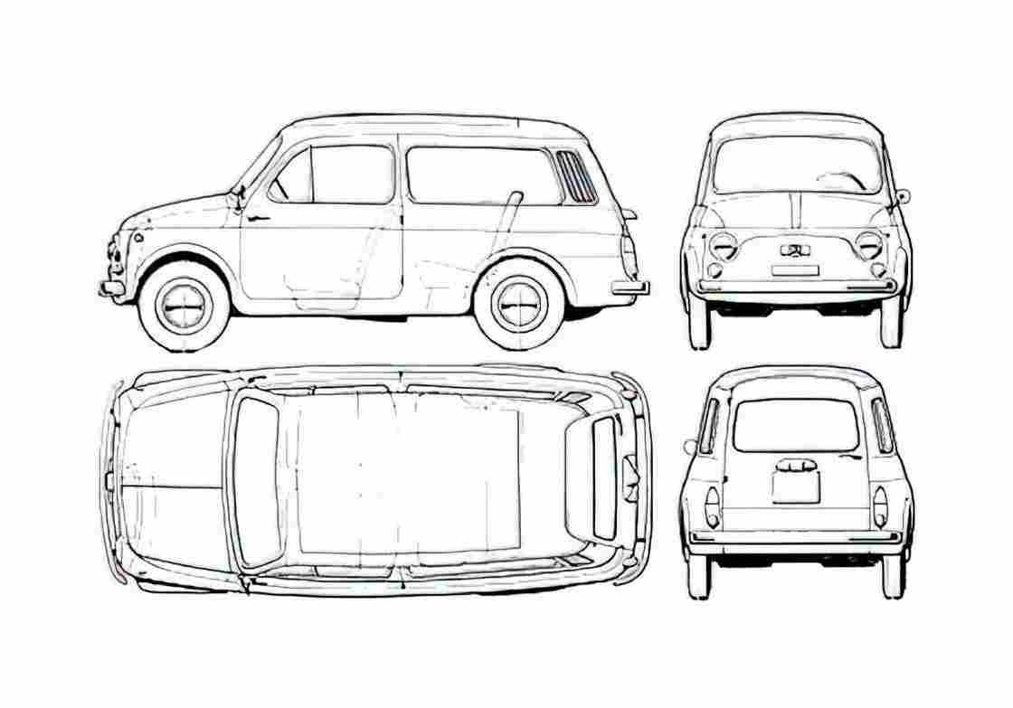 Blueprint Fiat 500 Giardiniera Wagon 1960 A4 Photo Print
