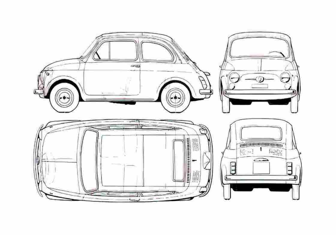 Blueprint Fiat 500 Hatchback 1968 A4 Photo Print