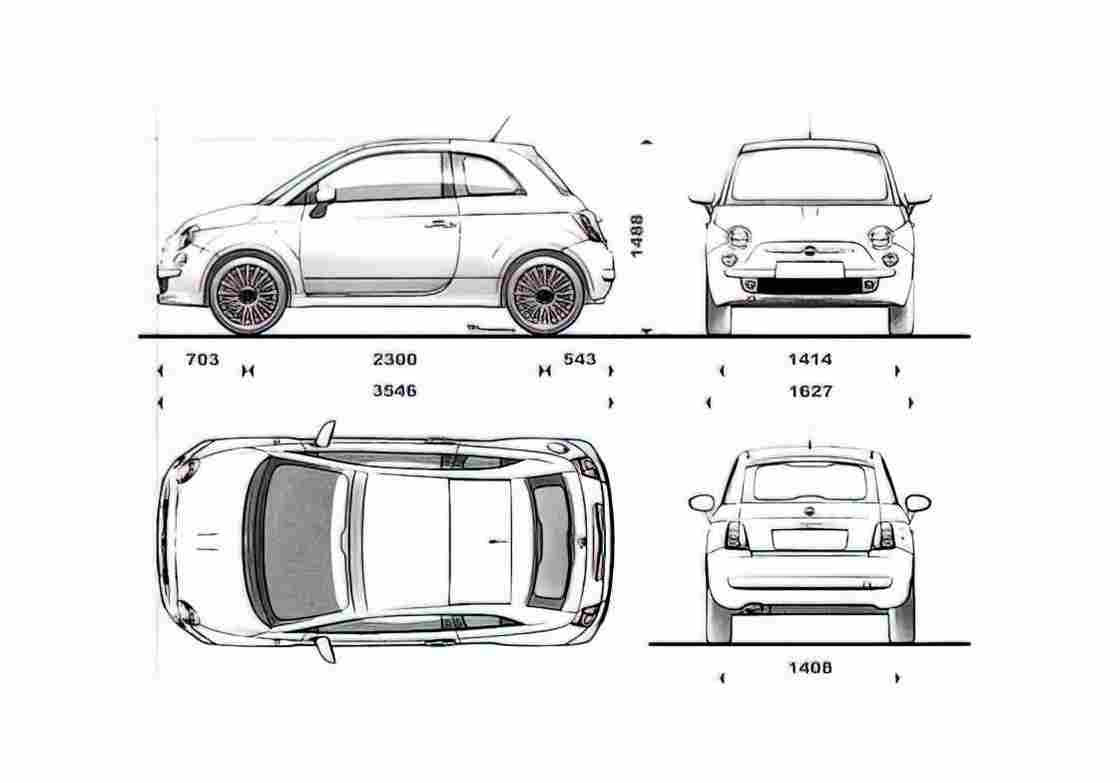 Blueprint Fiat 500 Hatchback 2007 A4 Photo Print