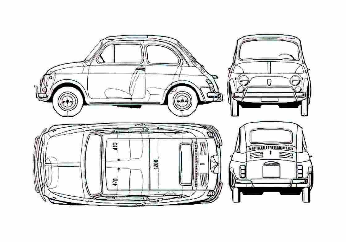Blueprint Fiat 500 L Hatchback 1968 A4 Photo Print