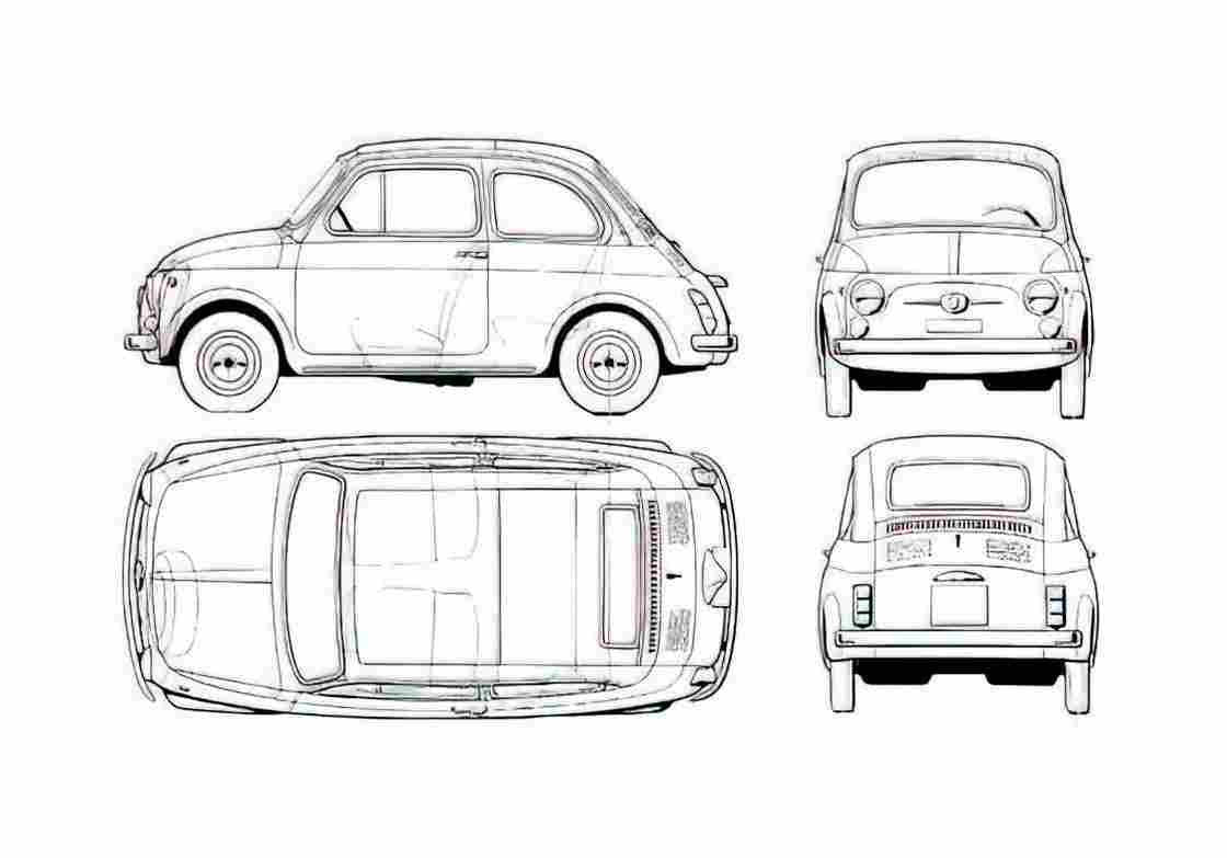 Blueprint Fiat 500 L Lusso Hatchback 1968 A4 Photo Print