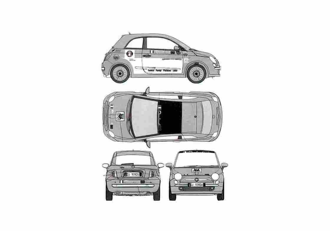 Blueprint Fiat 500 Overland Challenge Hatchback 2008 A4 Photo Print