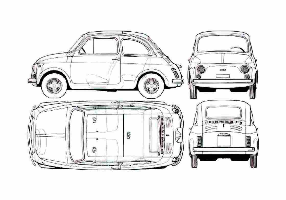 Blueprint Fiat 500 R Hatchback 1972 A4 Photo Print