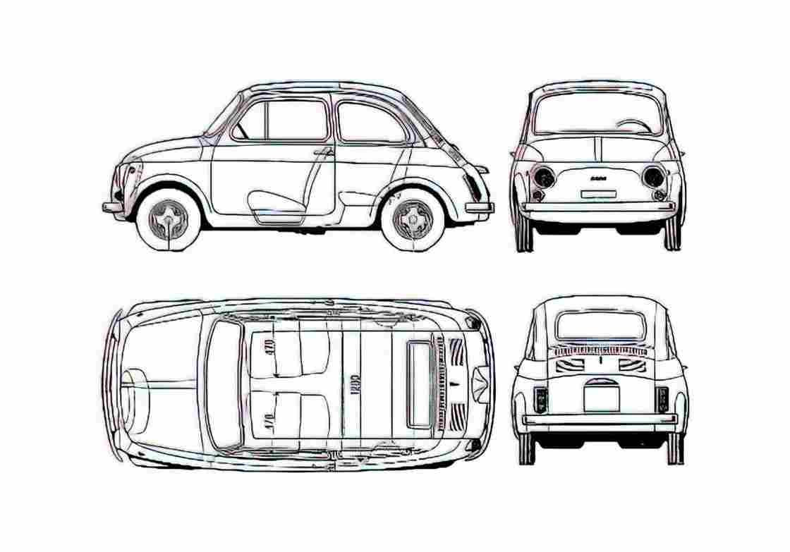 Blueprint Fiat 500 R Hatchback 1973 A4 Photo Print