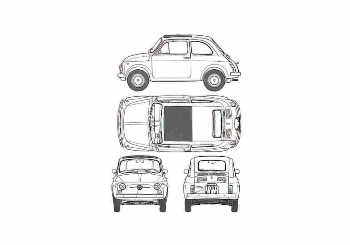 Blueprint Fiat 500f Coupe 1957 A4 Photo Print