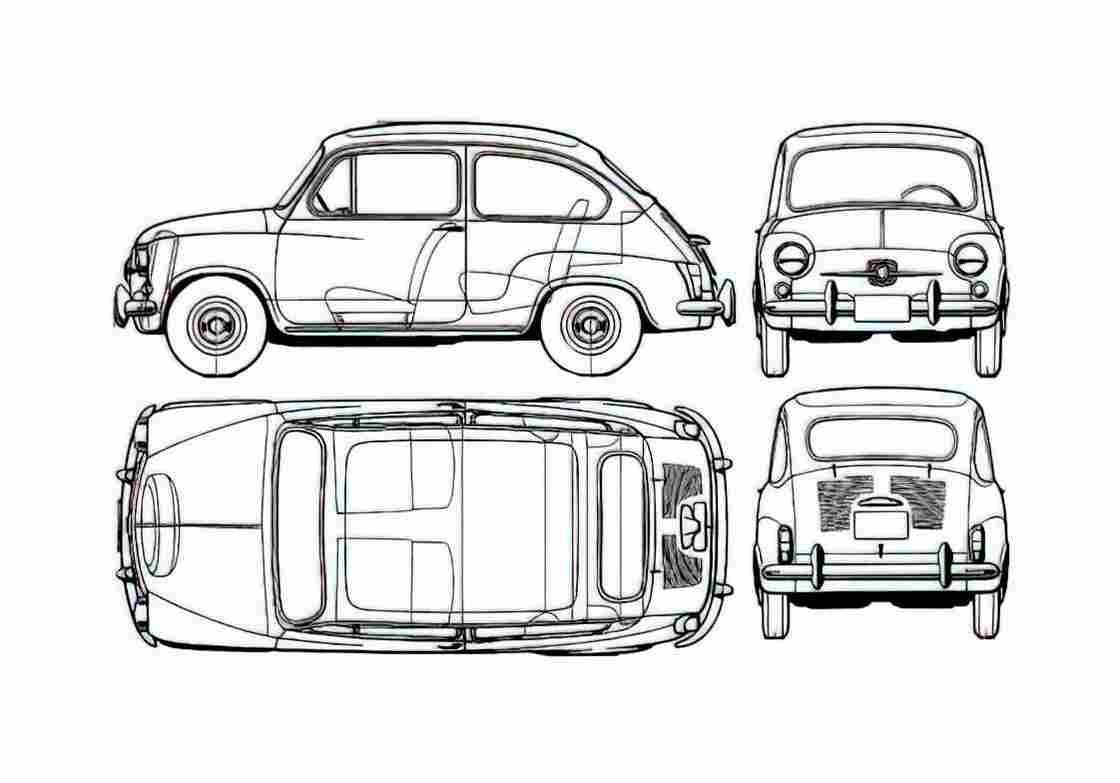 Blueprint Fiat 600 D Hatchback 1960 A4 Photo Print