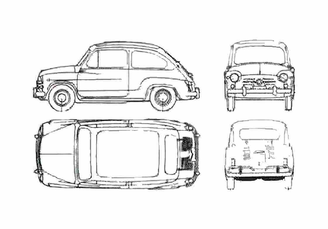 Blueprint Fiat 600 D Hatchback 1962 A4 Photo Print