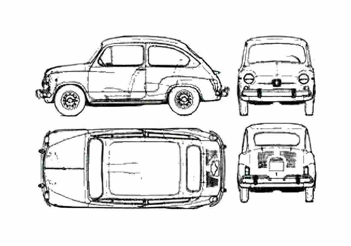 Blueprint Fiat 600 E Hatchback 1965 A4 Photo Print