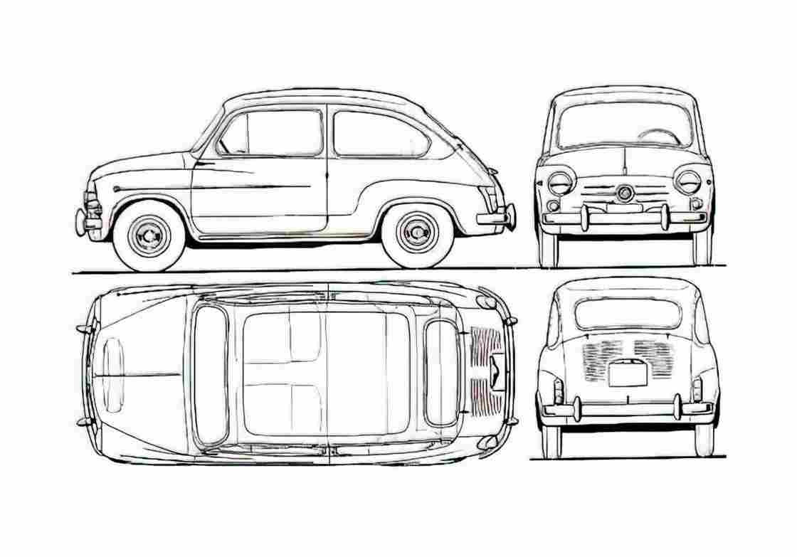 Blueprint Fiat 600 Hatchback 1955 A4 Photo Print