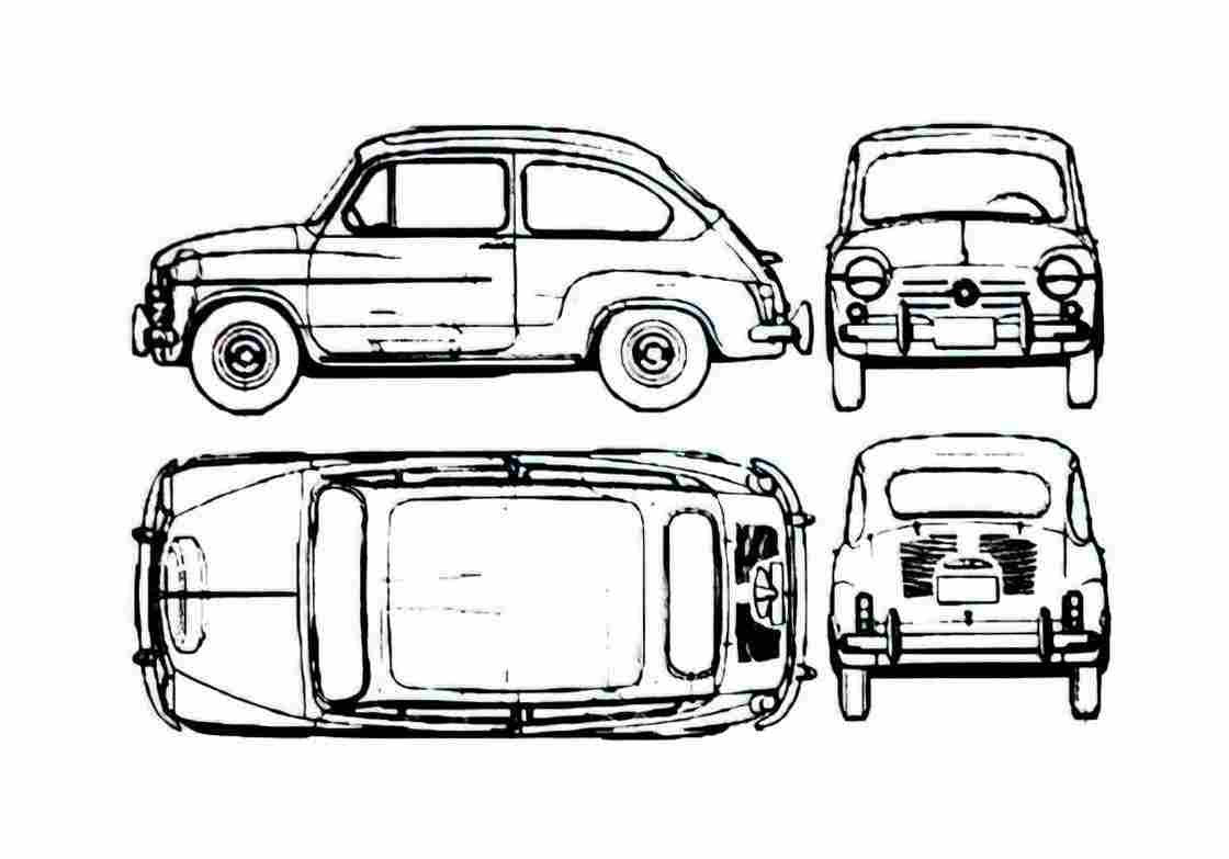 Blueprint Fiat 600 Hatchback 1976 A4 Photo Print