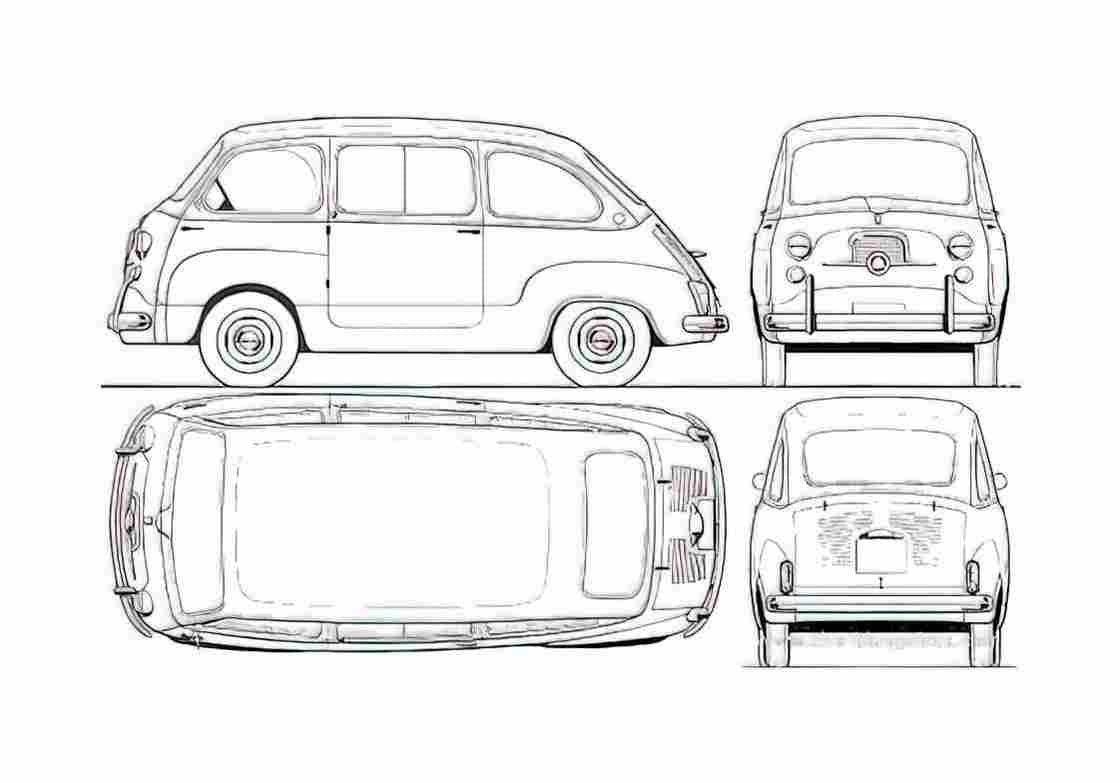 Blueprint Fiat 600 Multilpa Minivan 1964 A4 Photo Print