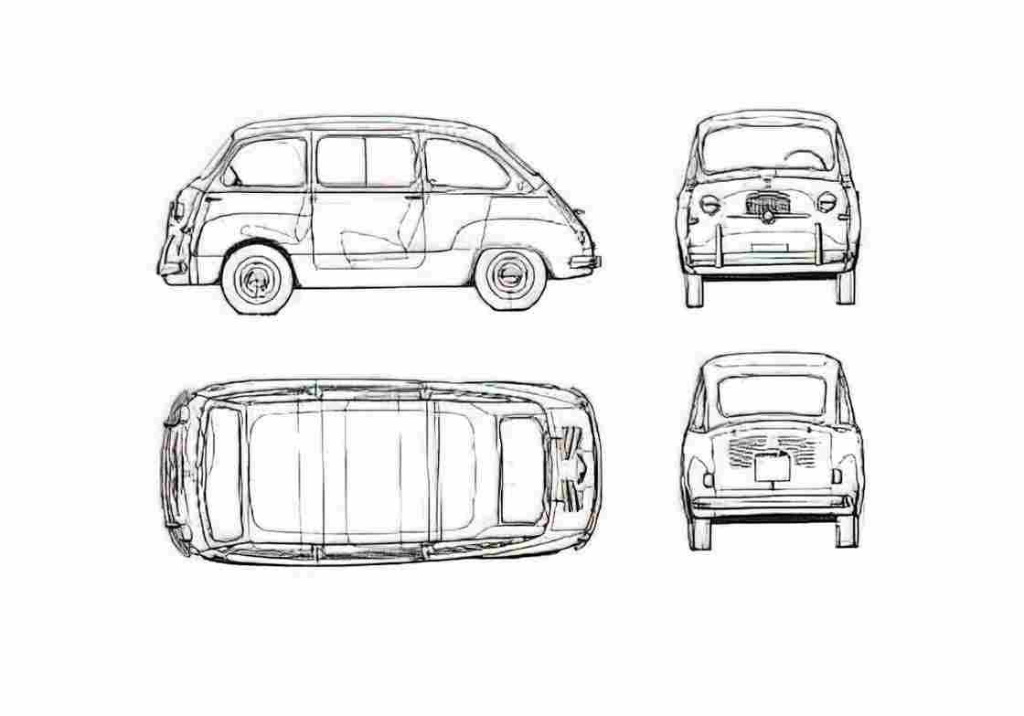Blueprint Fiat 600 Multipla Microvan 1959 A4 Photo Print