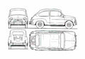 Blueprint Fiat 600D Hatchback 1964 A4 Photo Print