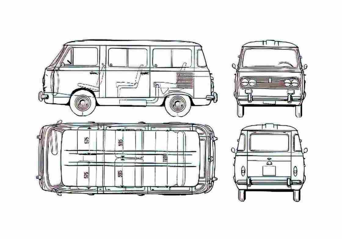 Blueprint Fiat 850 Familiale Minivan 1973 A4 Photo Print