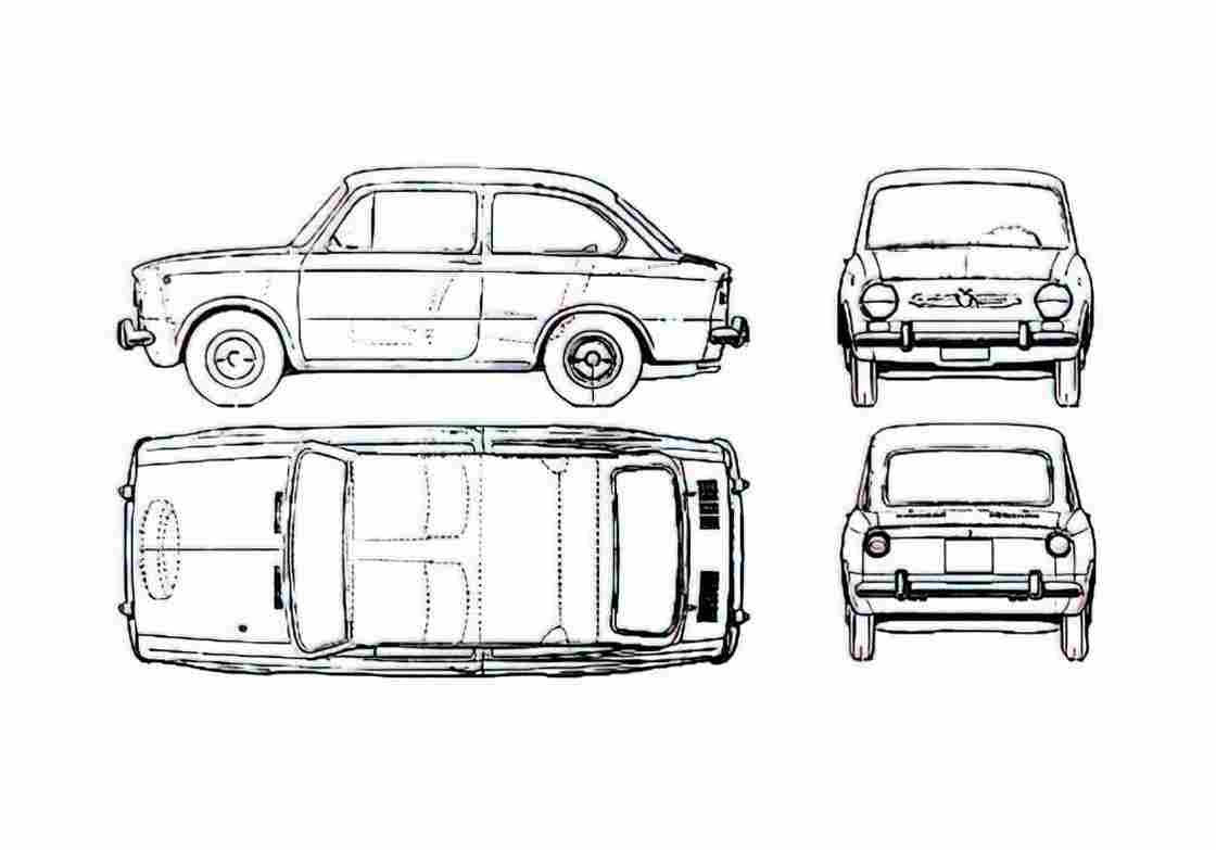 Blueprint Fiat 850 Hatchback 1964 A4 Photo Print