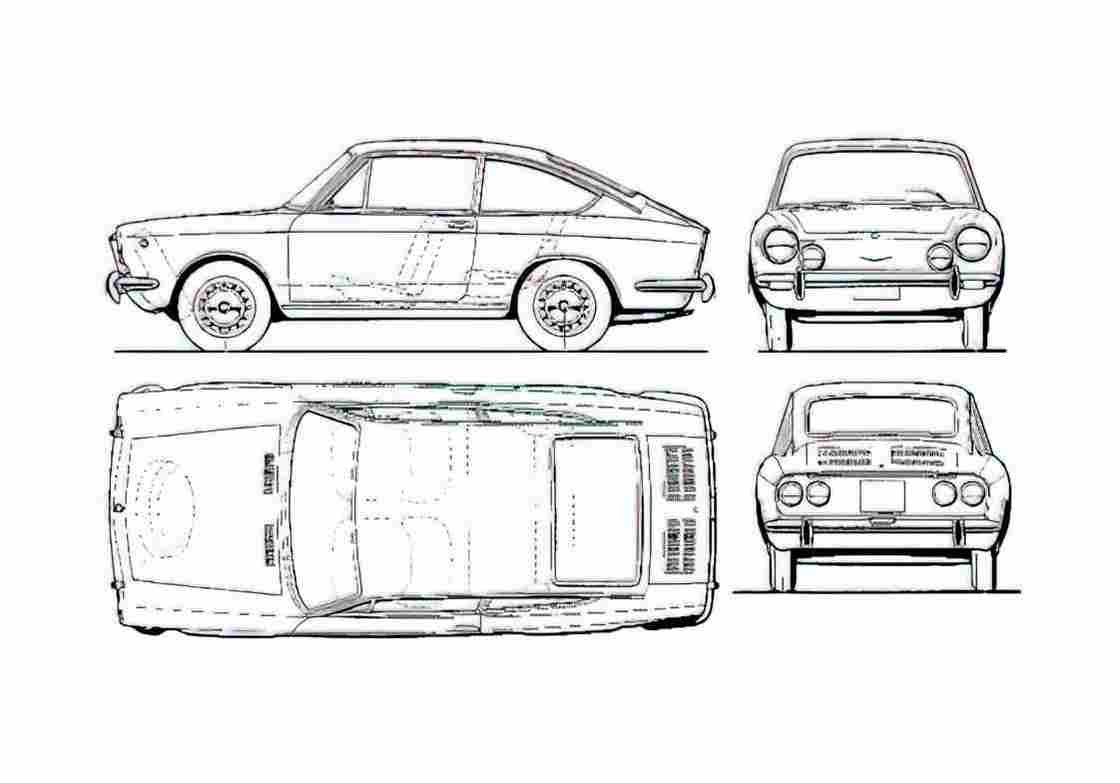 Blueprint Fiat 850 Sport Coupe 1965 A4 Photo Print