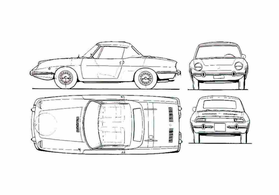 Blueprint Fiat 850 Sport Spider Cabriolet 1966 A4 Photo Print