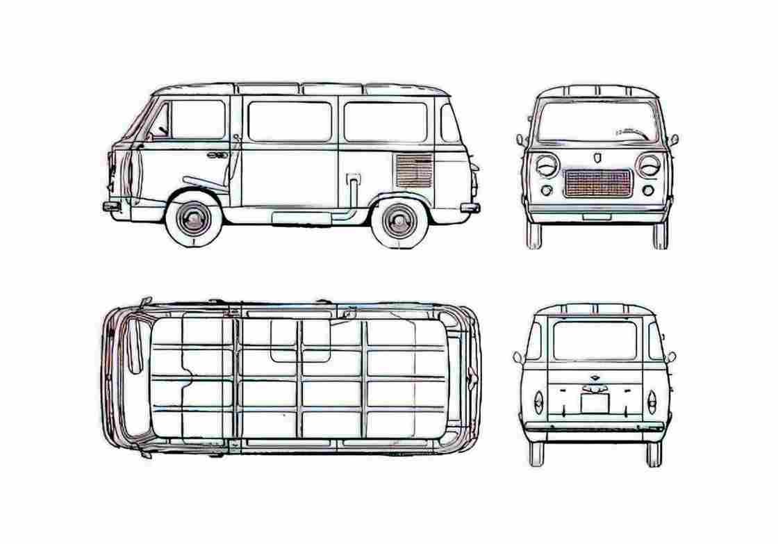 Blueprint Fiat 850T Minivan 1973 A4 Photo Print