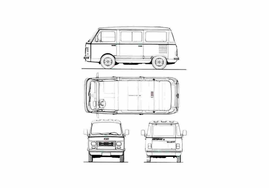 Blueprint Fiat 900E Bus 1982 A4 Photo Print