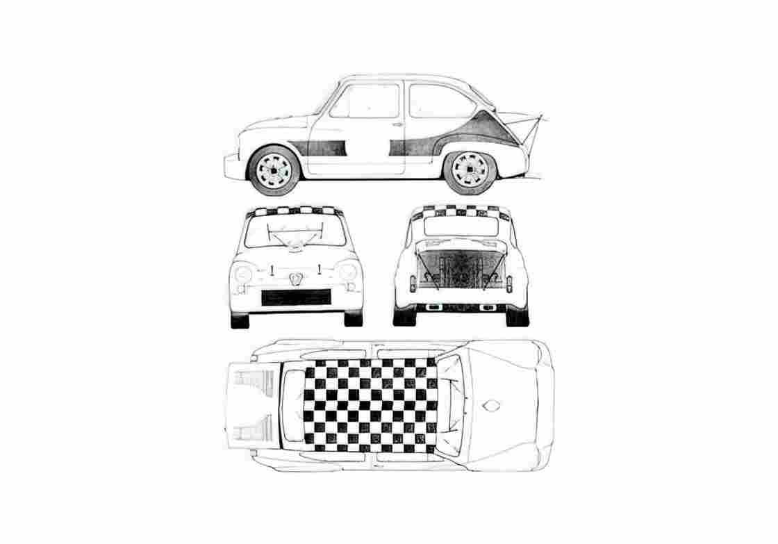 Blueprint Fiat Abarth 1000 TCR Coupe 1969 A4 Photo Print