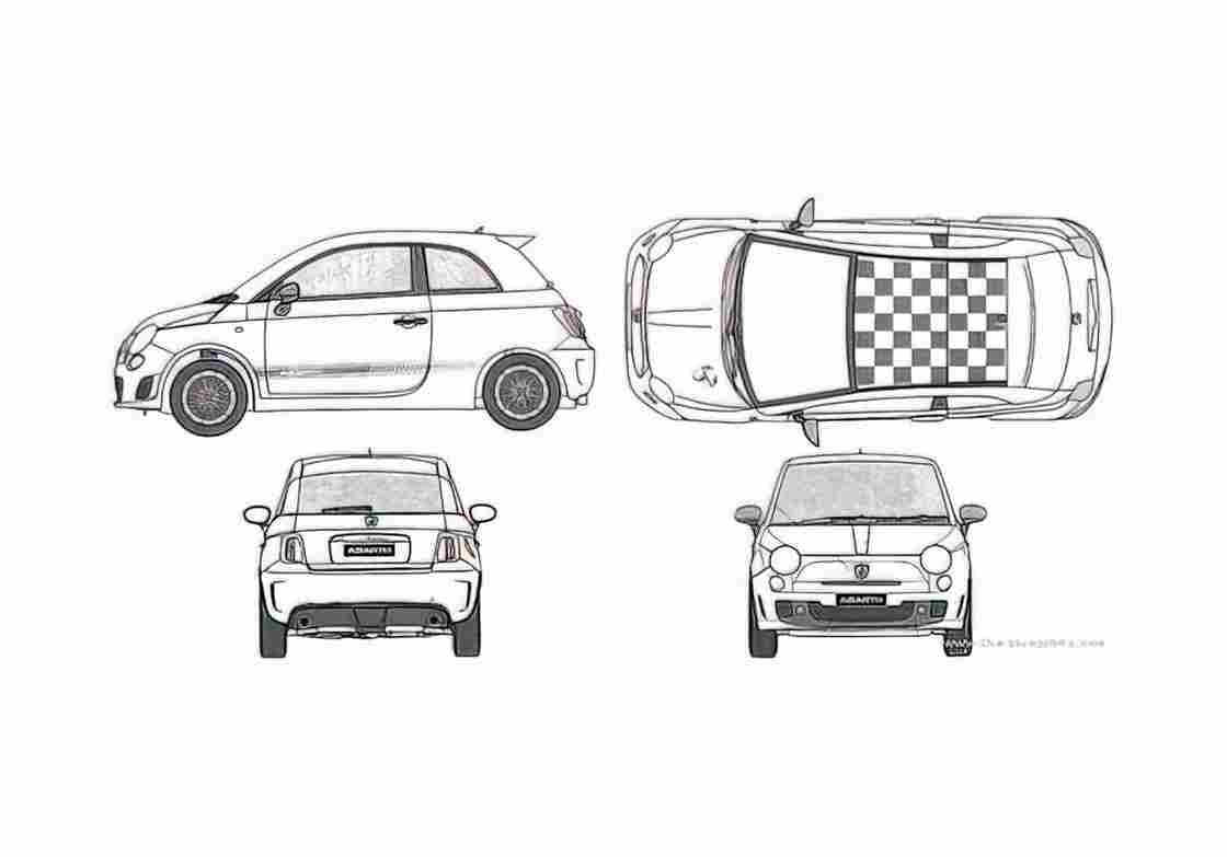 Blueprint Fiat Abarth 500 esseesse Hatchback 2009 A4 Photo Print