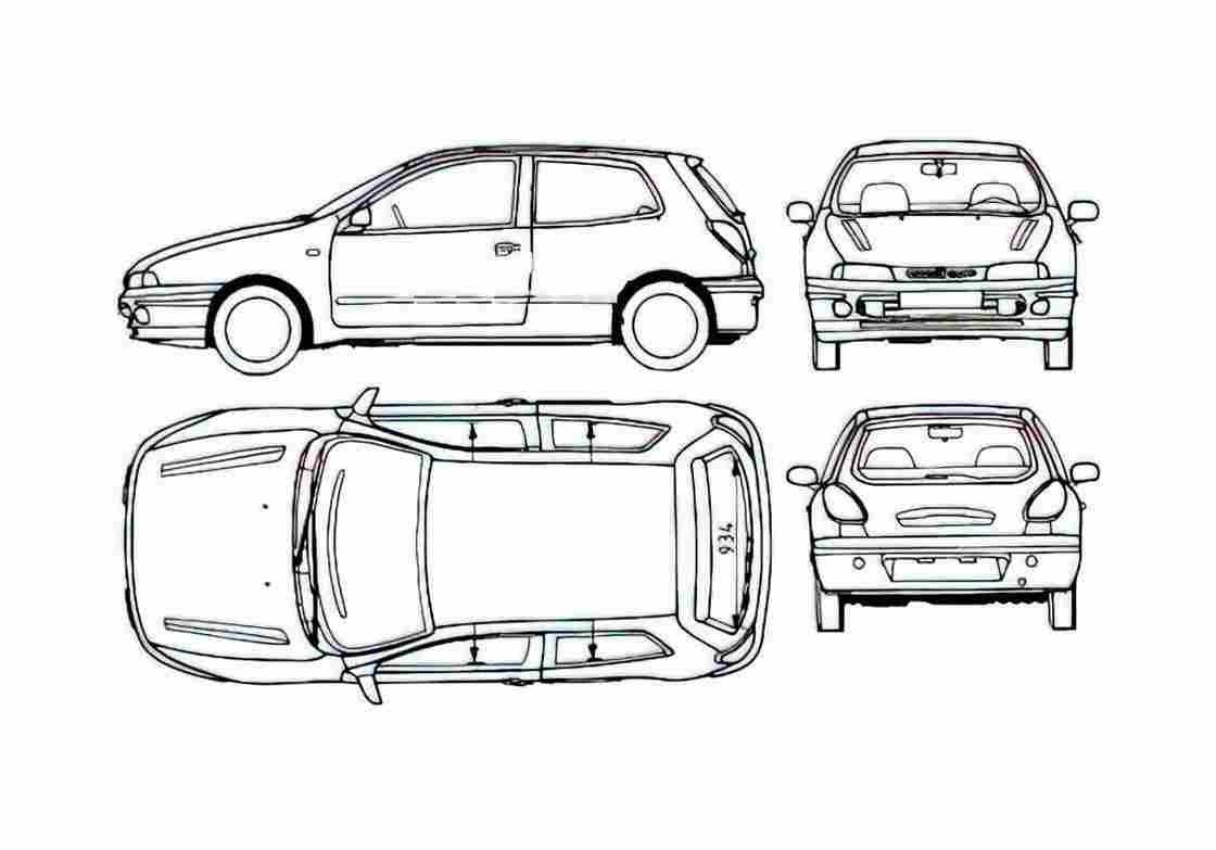 Blueprint Fiat Bravo 3 door Hatchback 1995 A4 Photo Print