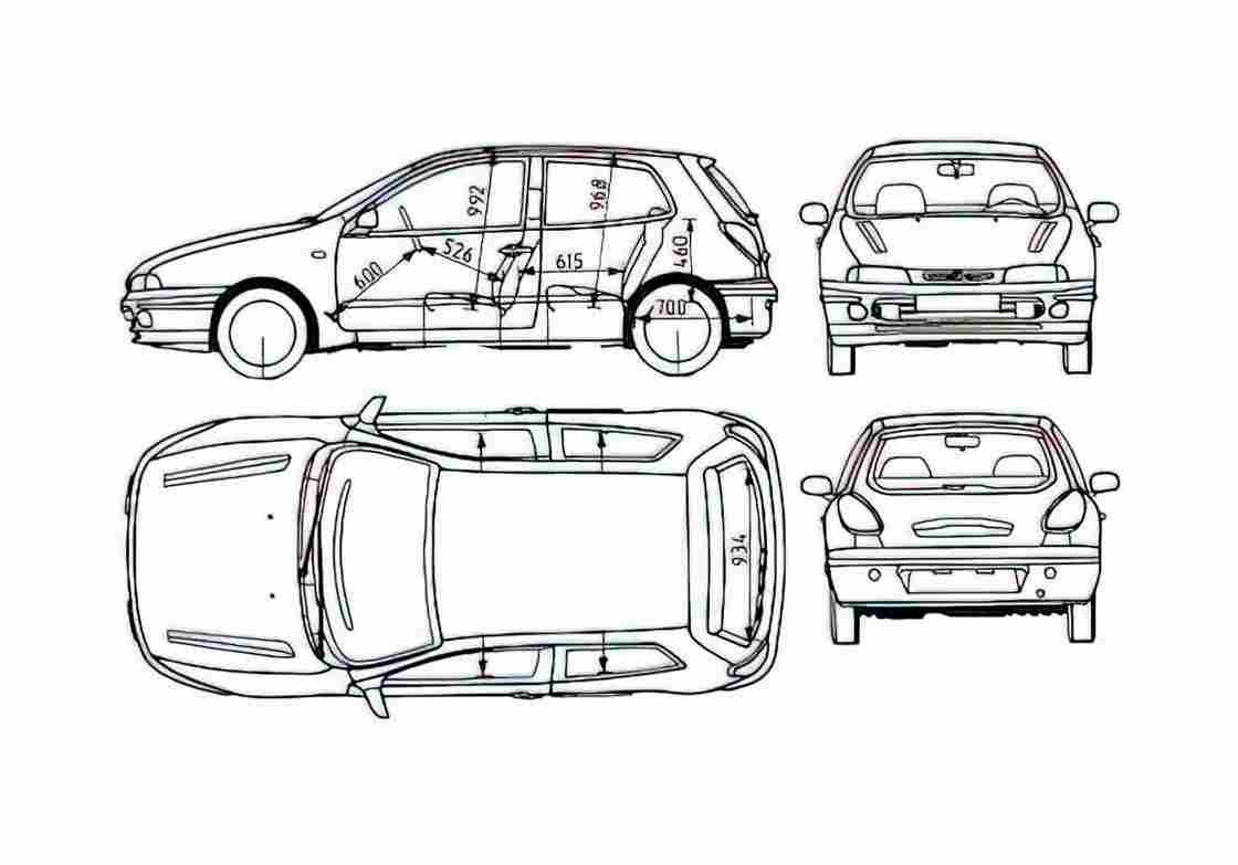 Blueprint Fiat Bravo 3 door Hatchback 1999 A4 Photo Print