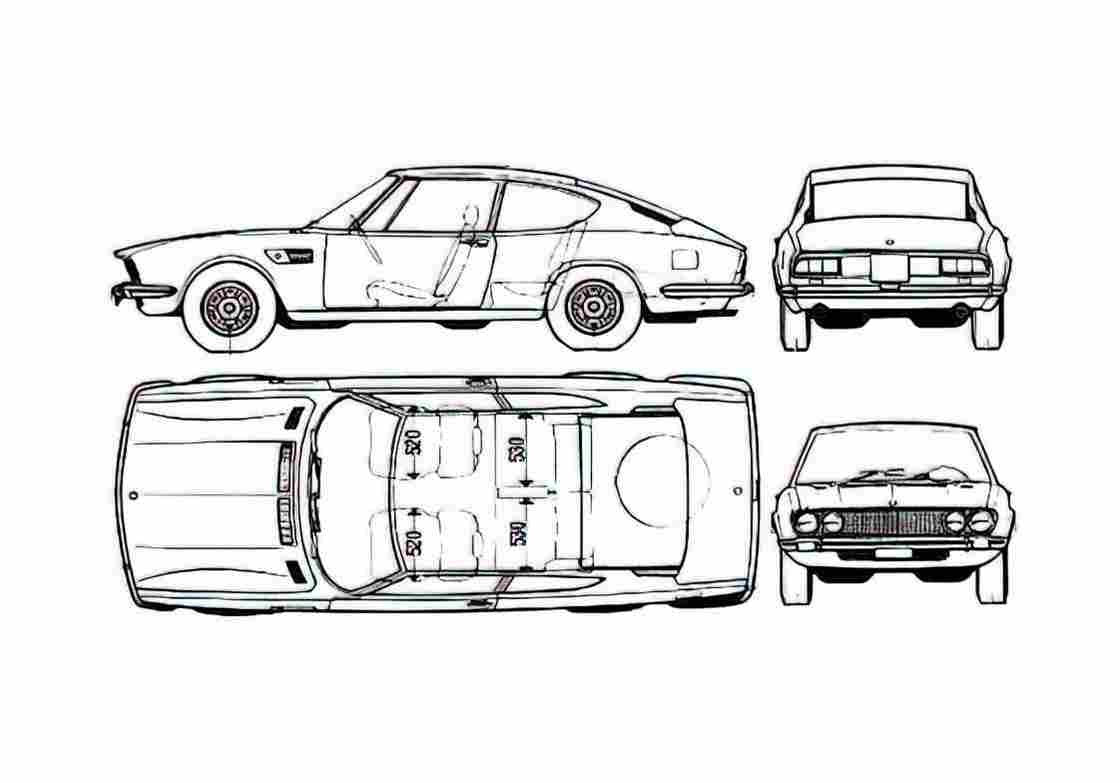 Blueprint Fiat Dino 850 Coupe 1971 A4 Photo Print