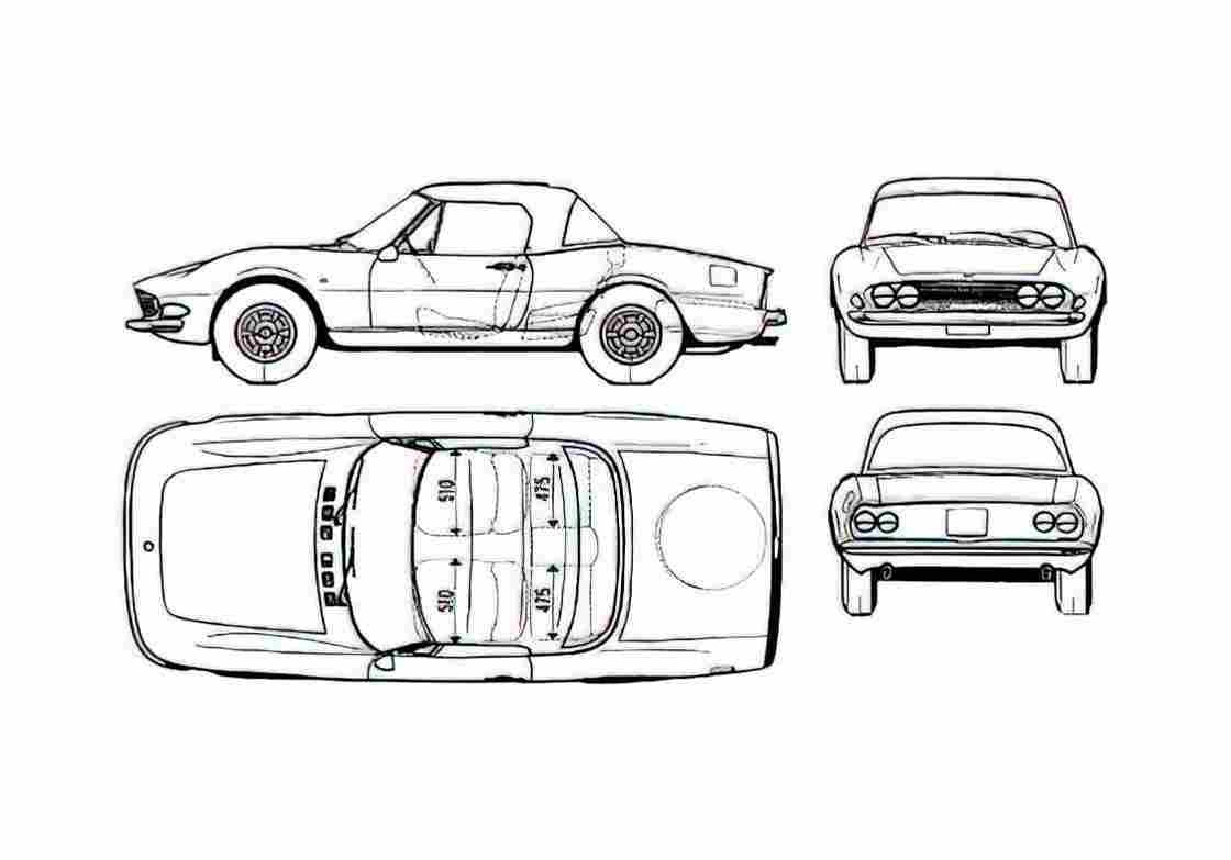 Blueprint Fiat Dino Spider Cabriolet 1971 A4 Photo Print