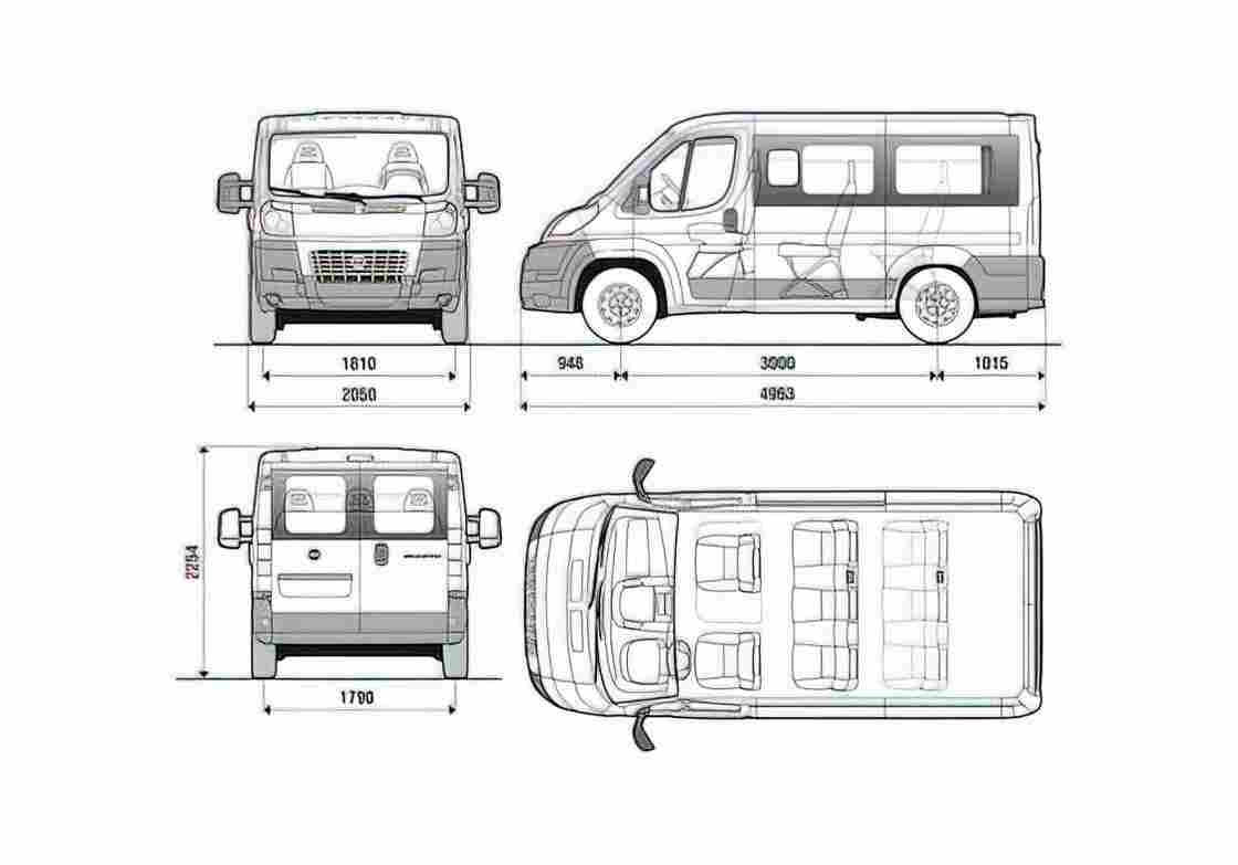 Blueprint Fiat Ducato Combi Bus 2007 A4 Photo Print