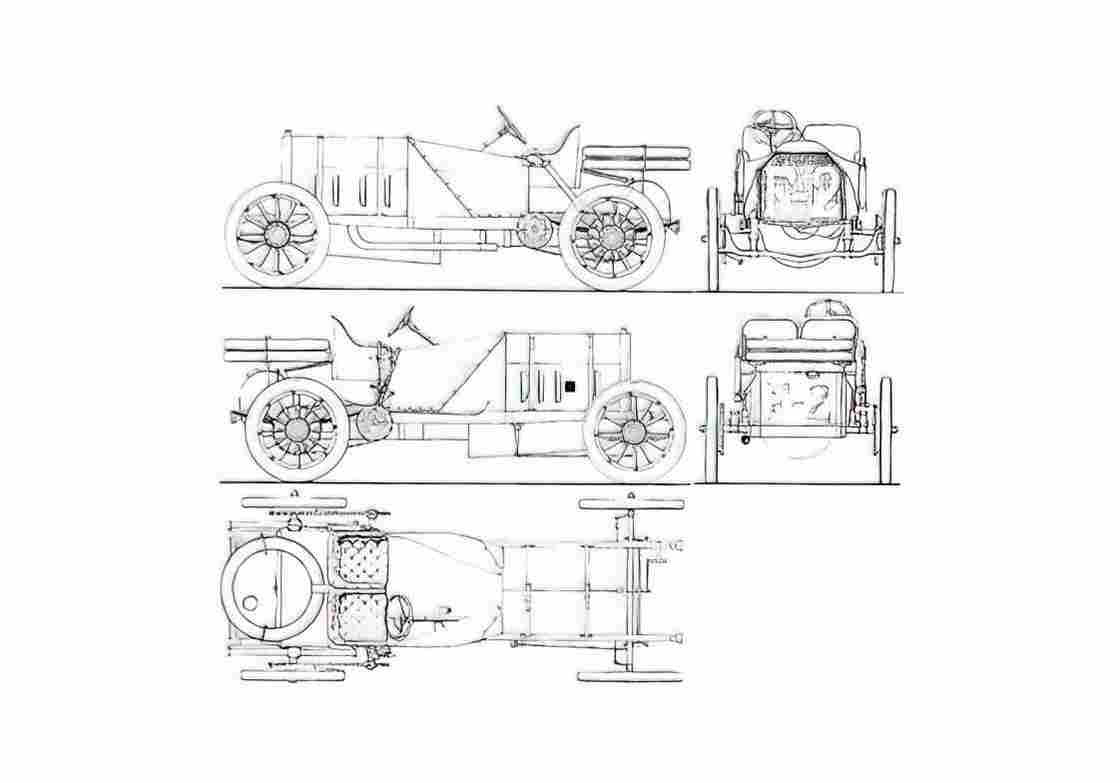 Blueprint Fiat GP OW 1907 A4 Photo Print