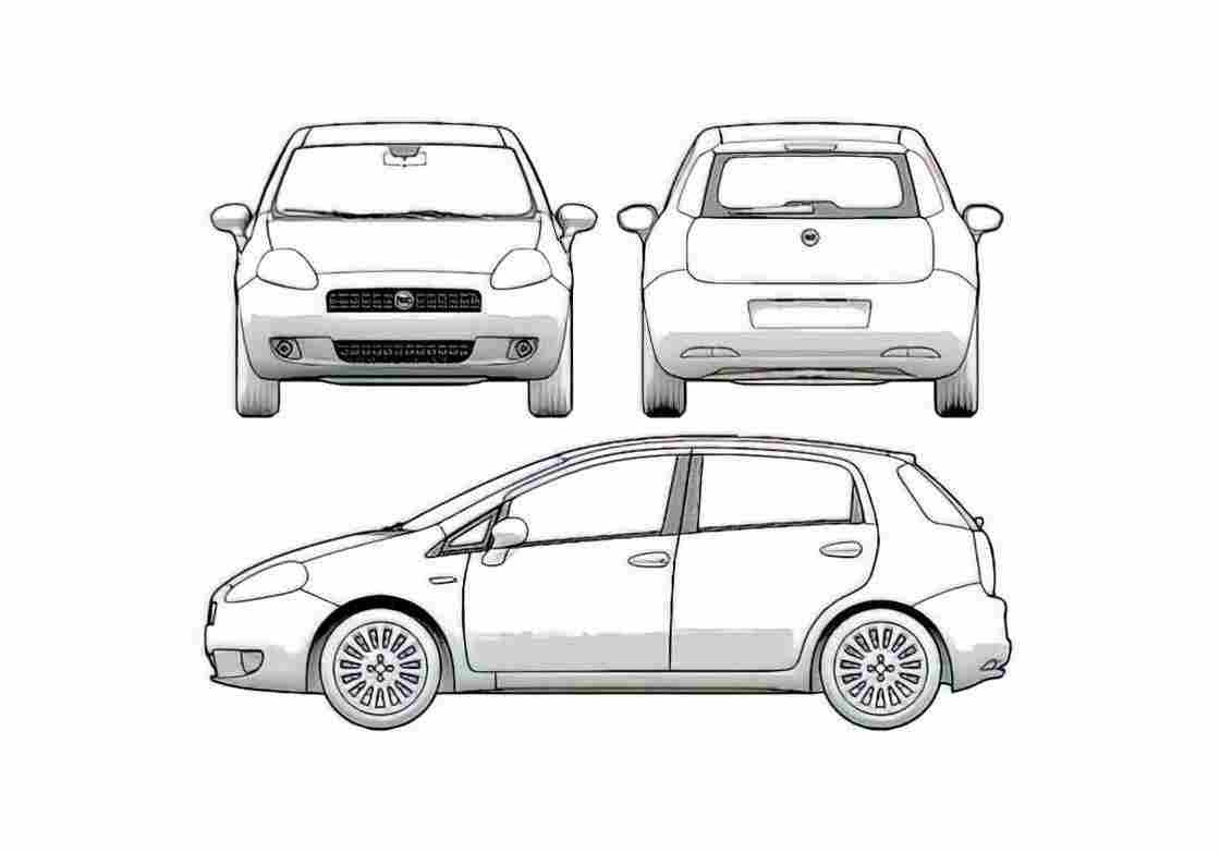 Blueprint Fiat Grande Punto 5 door Hatchback 2006 A4 Photo Print