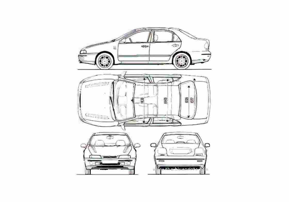 Blueprint Fiat Marea Sedan 1997 A4 Photo Print