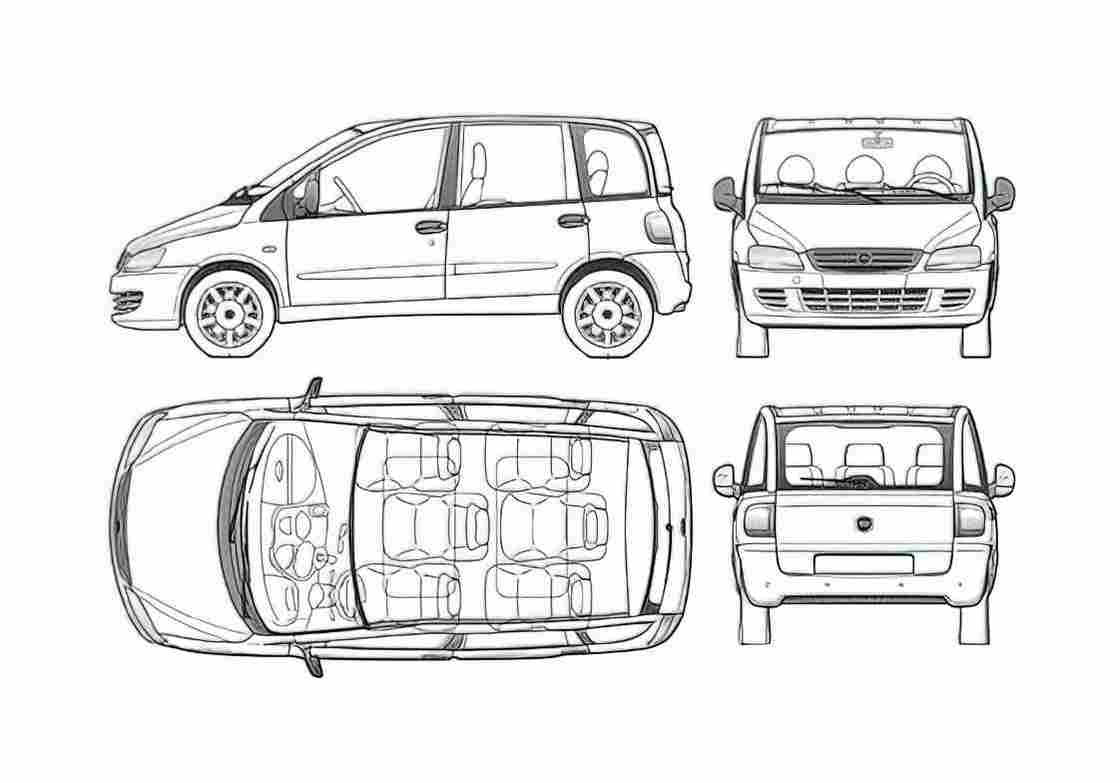 Blueprint Fiat Multipla Minivan 2004 A4 Photo Print