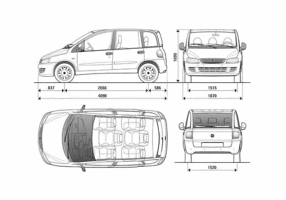 Blueprint Fiat Multipla Minivan 2009 A4 Photo Print