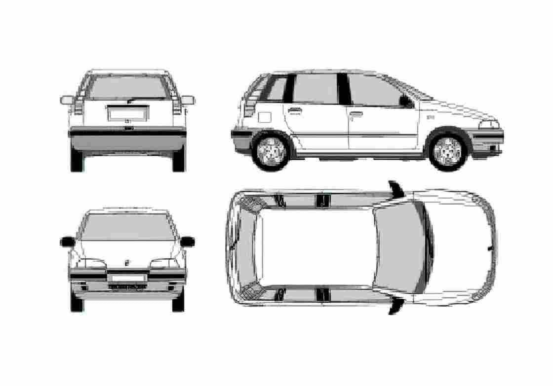 Blueprint Fiat Punto 5 door Hatchback 1993 A4 Photo Print