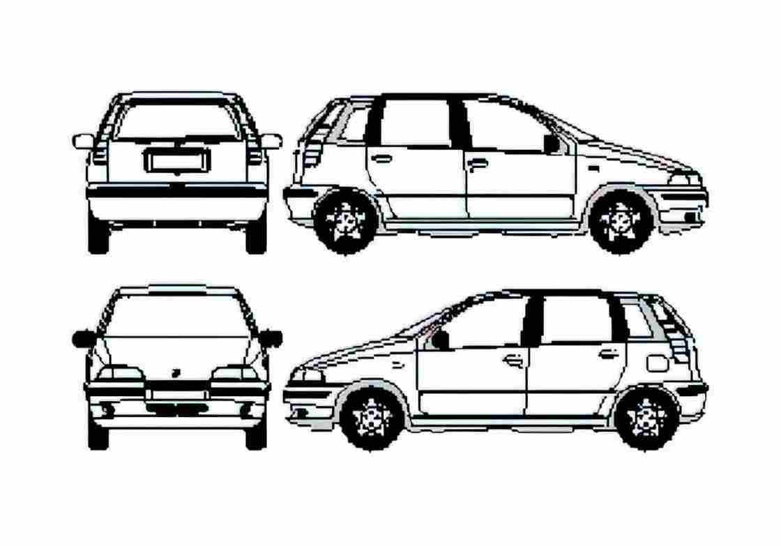 Blueprint Fiat Punto 5 door Hatchback 1995 A4 Photo Print