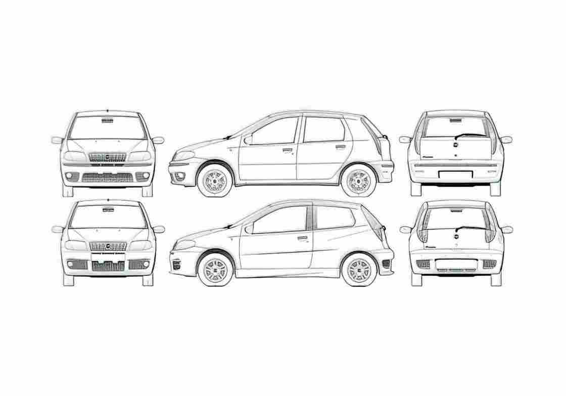 Blueprint Fiat Punto Hatchback 2003 A4 Photo Print