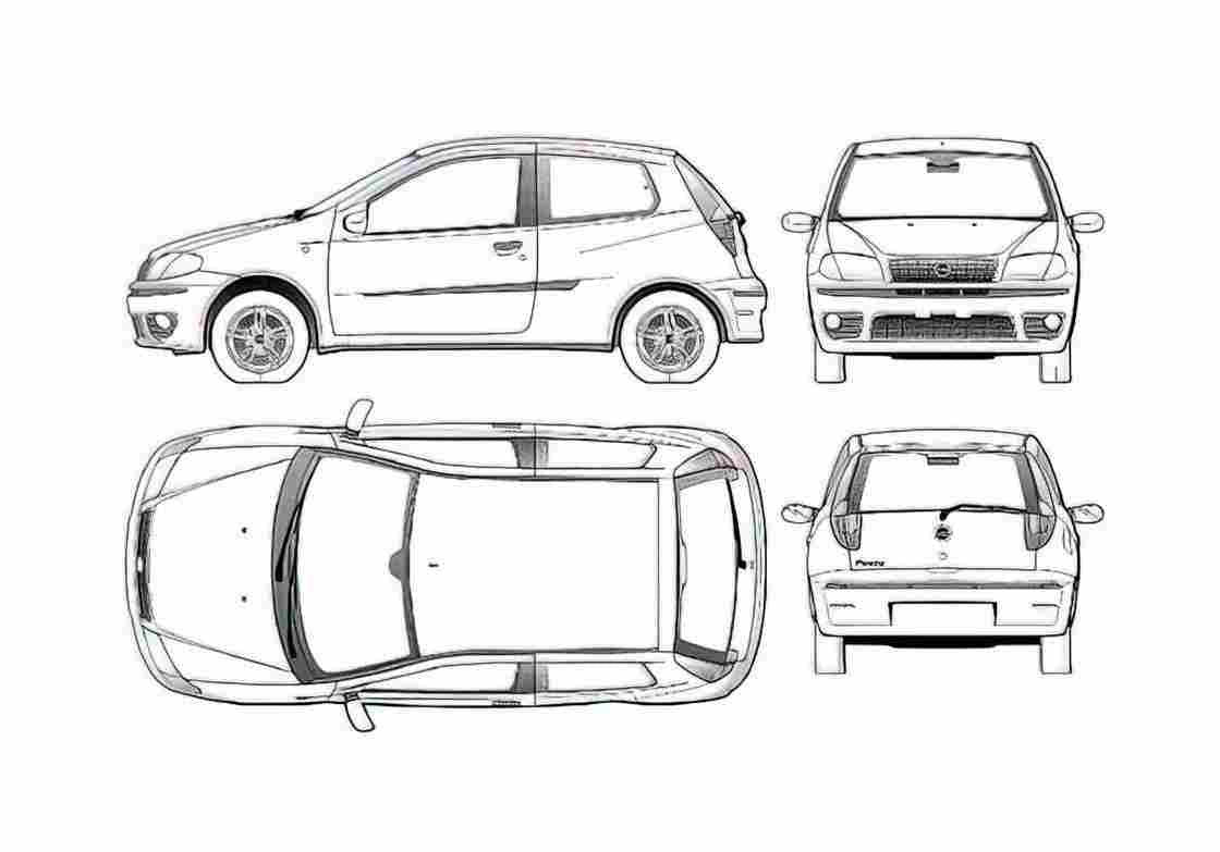 Blueprint Fiat Punto Hatchback 2004 A4 Photo Print